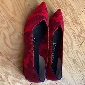 Rothy’s pointed toe red camo flats. Size 6.5